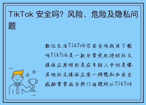 TikTok 安全吗？风险、危险及隐私问题